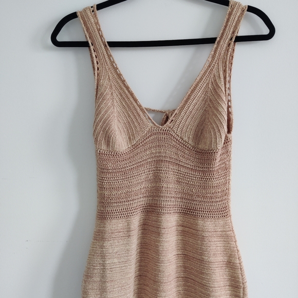 Ronny Kobo Sz Medium Cream Crochet Knit Sleeveless V-Neck Midi Dress open knit - Picture 2 of 8